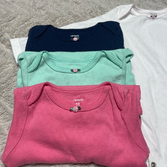 Carters long sleeved onesies. White, navy blue, teal and pink. - Picture 3 of 3
